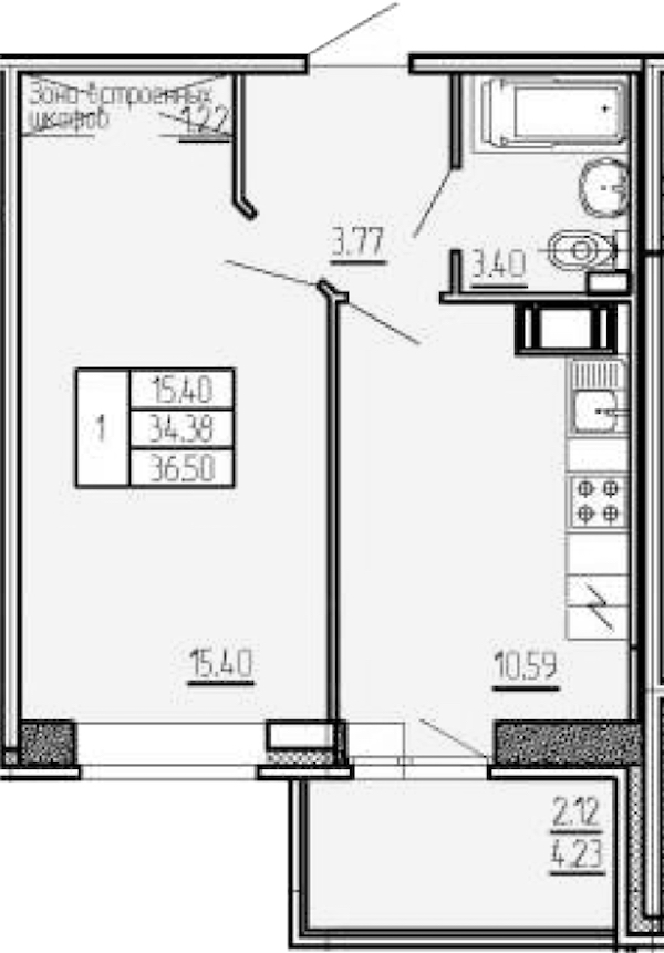1-комнатная квартира 36.5 м², 3/17 эт., ЖК «Стороны Света»